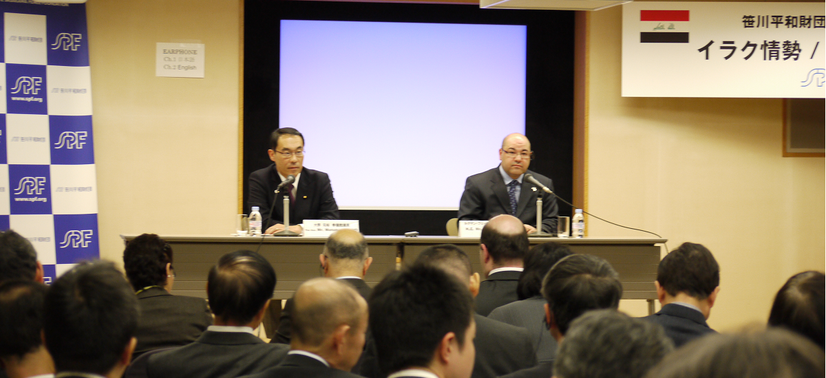講演会 (1月20日 日本財団ビル2F)、 (左側より) 大野元裕議員、ルクマン・フェーリ大使