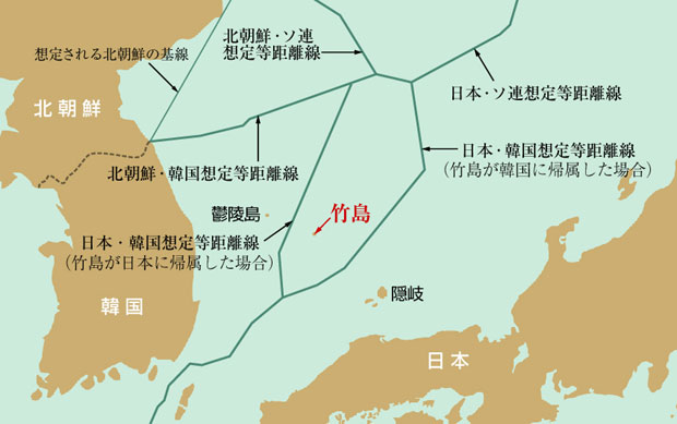 竹島周辺想定境界線の図