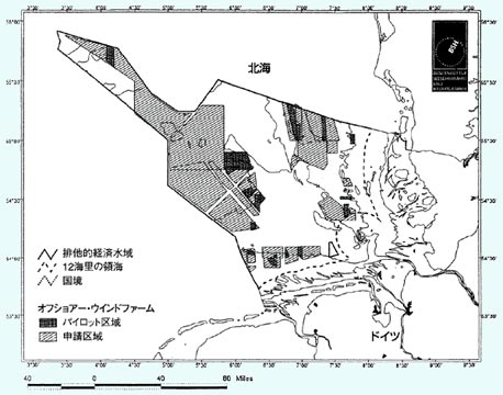 北海のオフショアー洋上風力発電施設図