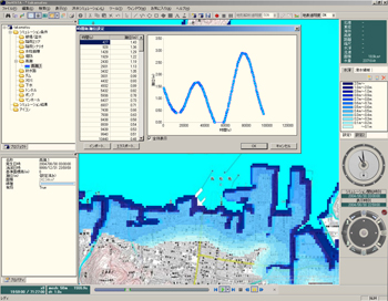 図2 DioVISTA/Flood Simulatorによる高潮災害シミュレーションの動作画面。