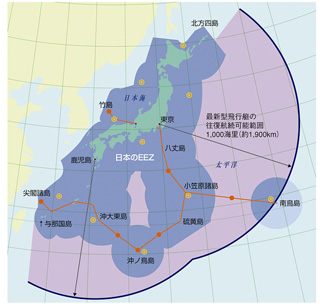 わが国の200海里水域と洋上基地および飛行艇の関係
