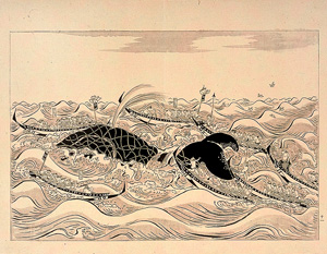 西海の鯨捕り。『勇魚取絵詞』より。