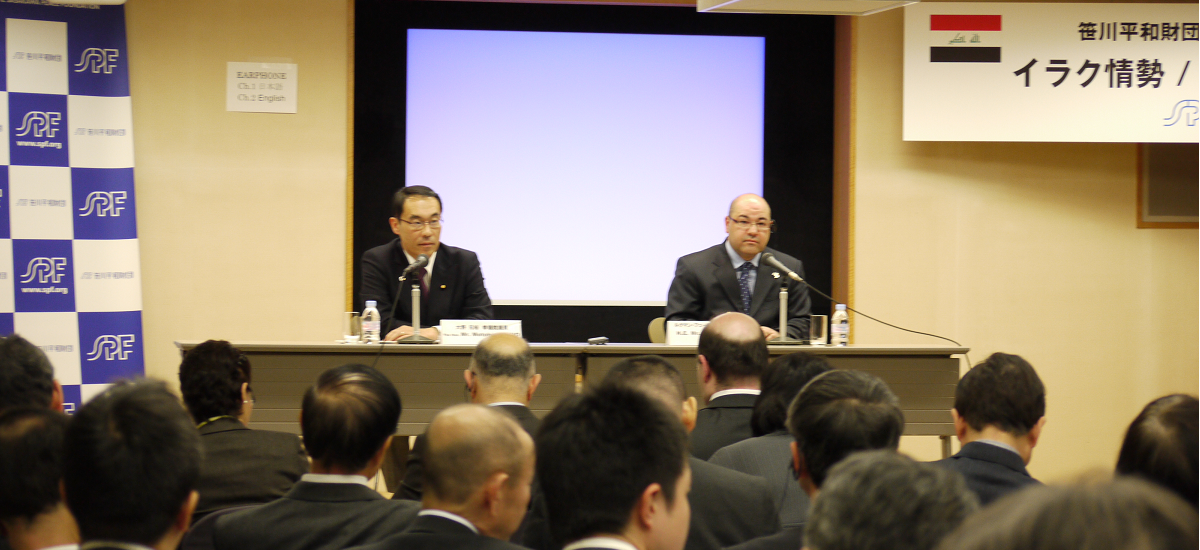 講演会　（1月20日　日本財団ビル2Ｆ）、　（左側より）　大野元裕議員、ルクマン・フェーリ大使