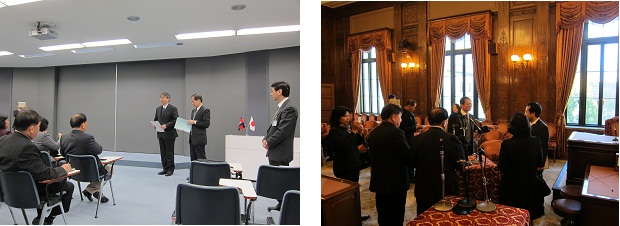 Lecture on Ukishima Solar Power Plant [Left]   Inspection of the National Diet (House of Representatives Committee Room 1) [Right]