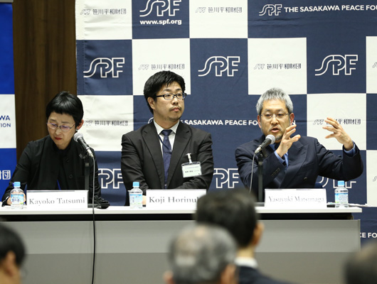 From left to right: Dr. Kayoko Tatsumi, Director of SPF’s Middle East and Islam Program Department, Dr. Koji Horinuki, and Dr. Yasuyuki Matsunaga