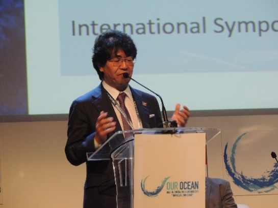 OPRI President Atsushi Sunami gives a speech during the Sustainable Blue Economy Plenary Session