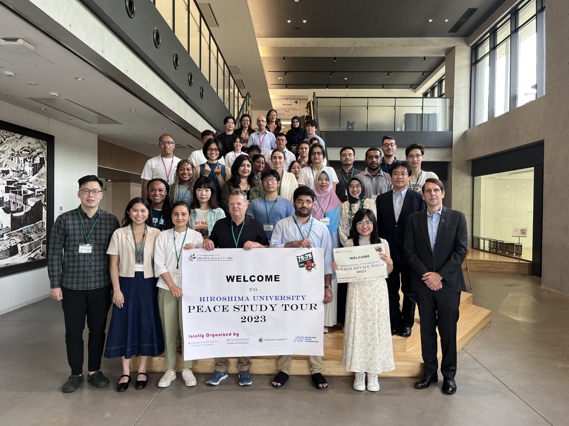 A group photo of students on their first day of the Hiroshima University Peace Study Tour.