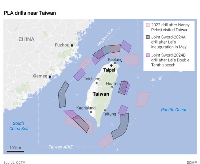 Figure 1: Comparison of PLA’s military drill locations around Taiwan