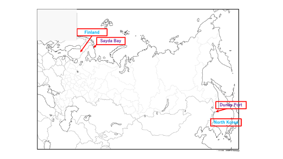 Figure 1: Locations of Dunay Port and Sayda Bay