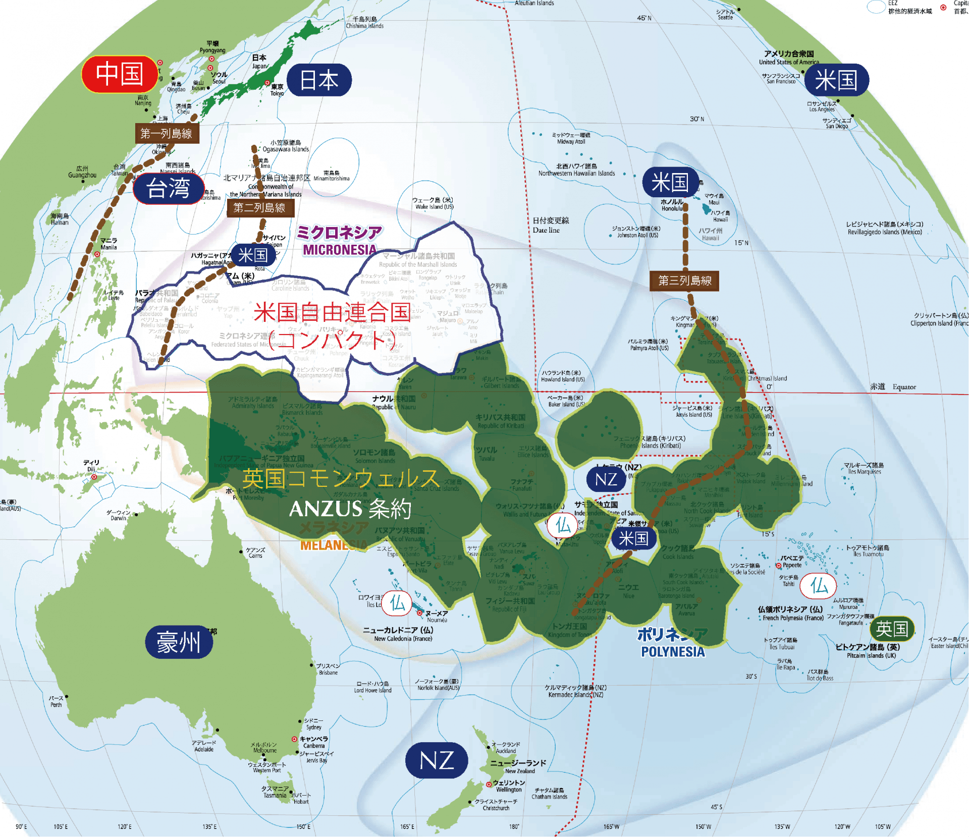太平洋島嶼地域の伝統的安全保障枠組み（笹川平和財団太平洋マップをもとに筆者作成）