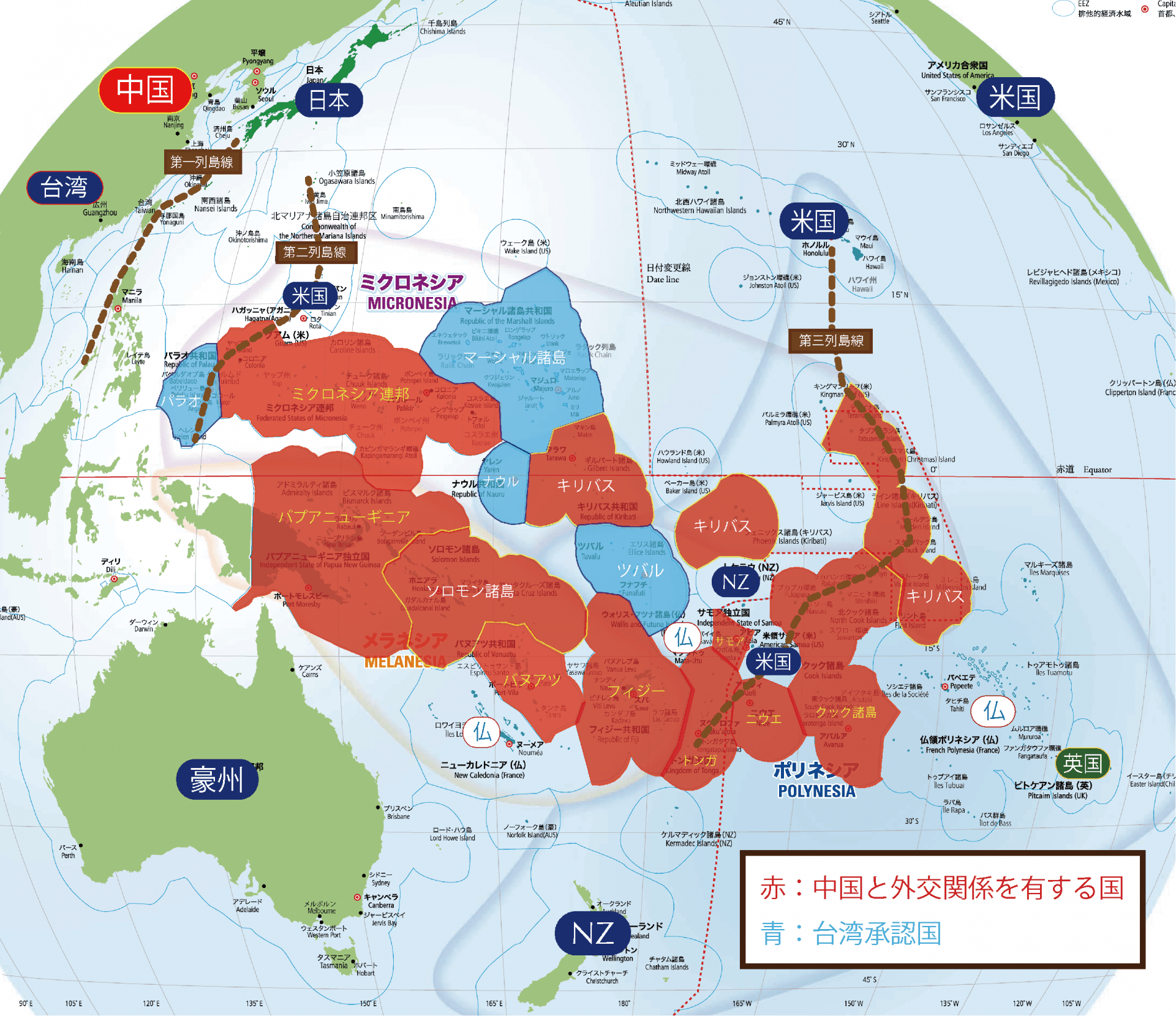 太平洋島嶼国と中台関係（笹川平和財団太平洋マップをもとに筆者作成）