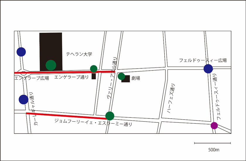 図1　フェルドゥースィー駅近辺の地図