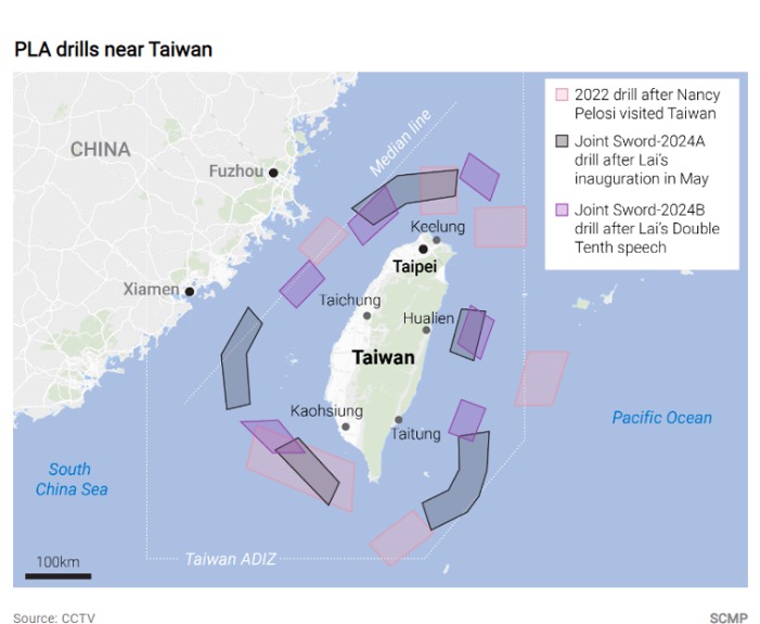 図-1 中国人民解放軍の台湾周辺での軍事演習地点の比較