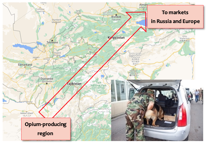 Figure 3. The Trafficking of Afghan Drugs through Central Asia