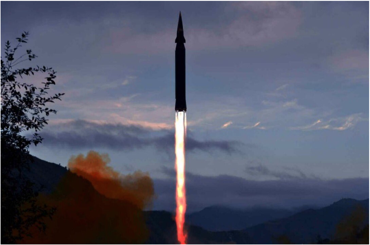 A photo of the Hwasong-8 test launch released by North Korea