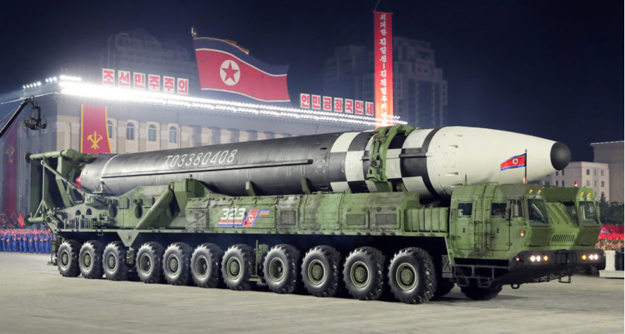 A photo of the Hwasong-17 ICBM at the October 2020 military parade. (Rodong Sinmun)
