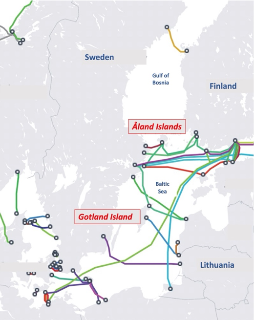 Figure 4: Submarine cable laying situation around the Baltic Sea