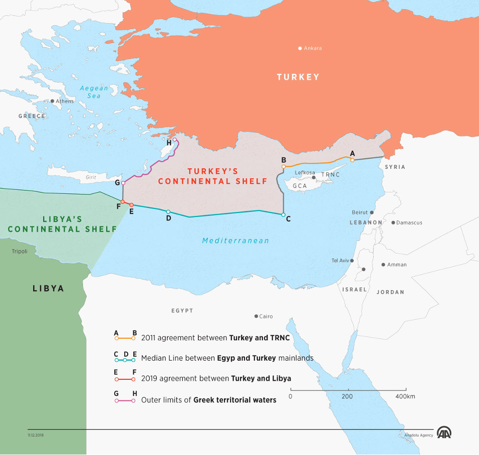 図3：トルコとリビアGNAが合意した海洋境界設定