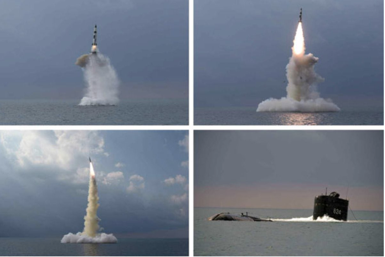 ※北朝鮮が公表した新型SLBM発射の写真。