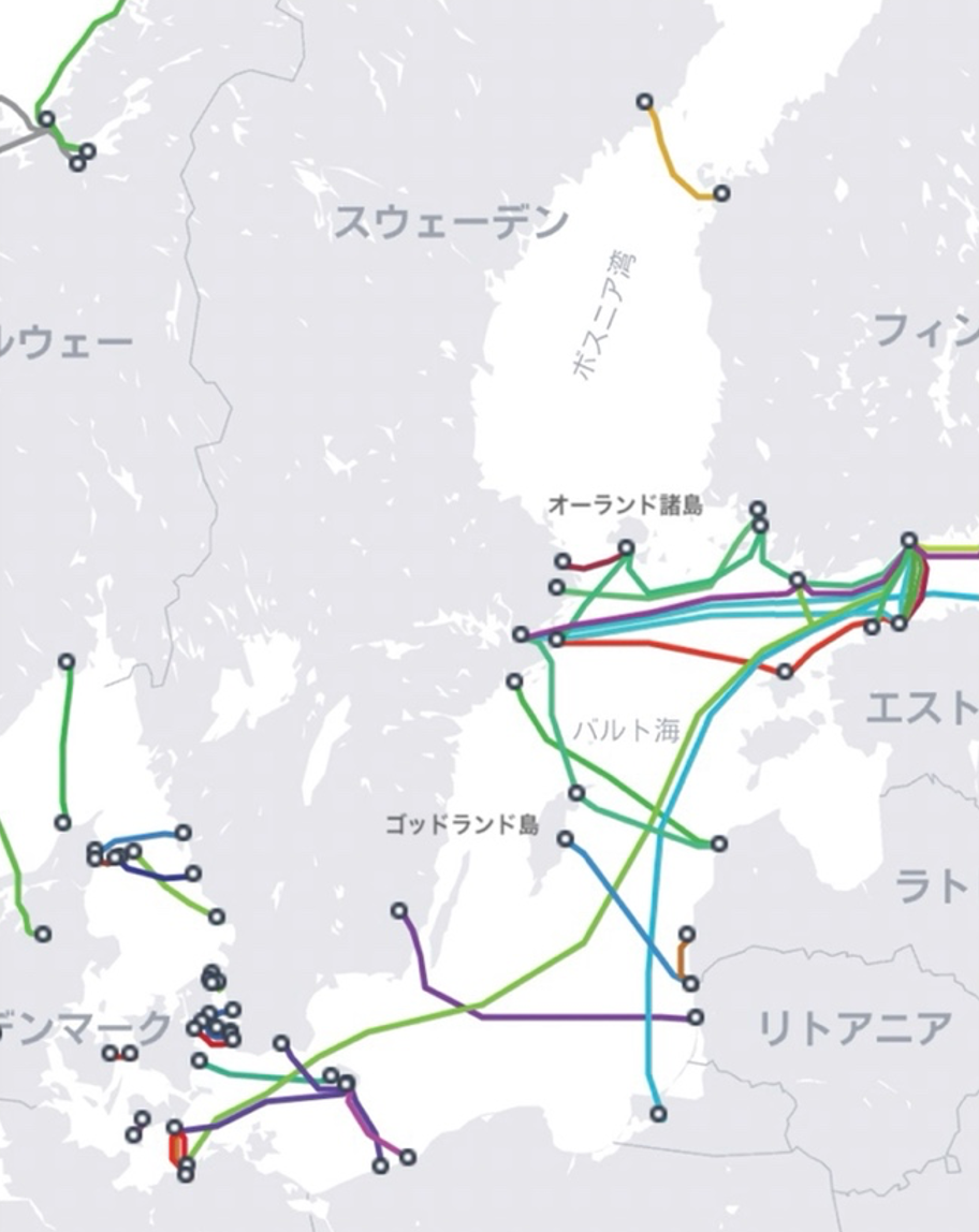 図4：バルト海周辺における海底ケーブル敷設状況