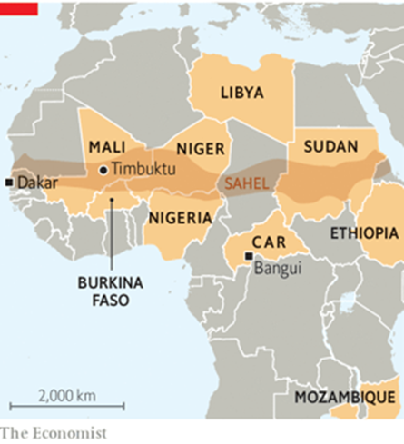 図１：ワグネルのアフリカ展開状況（出典：エコノミスト、2022年）