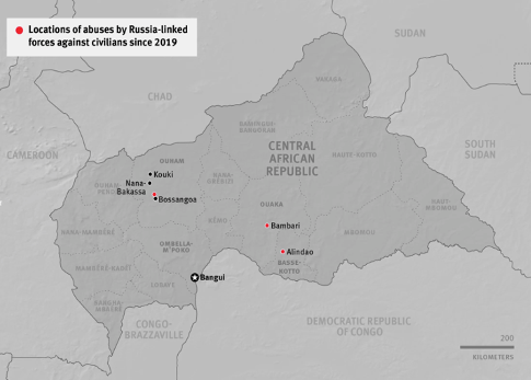 図4：ロシア関連の人権侵害が報告されている地域（出典：Human Rights Watch）