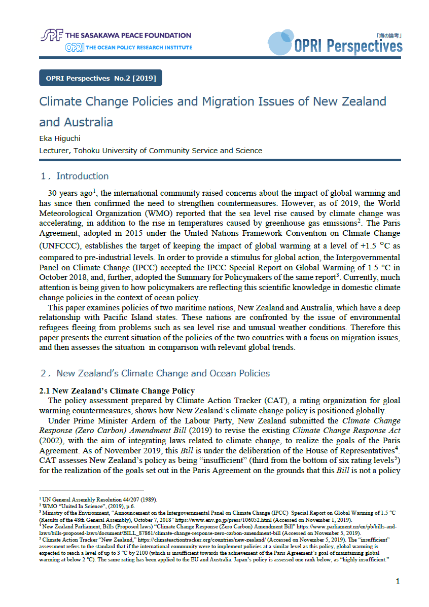 Climate Change Policies and Migration Issues of New Zealand and Australia