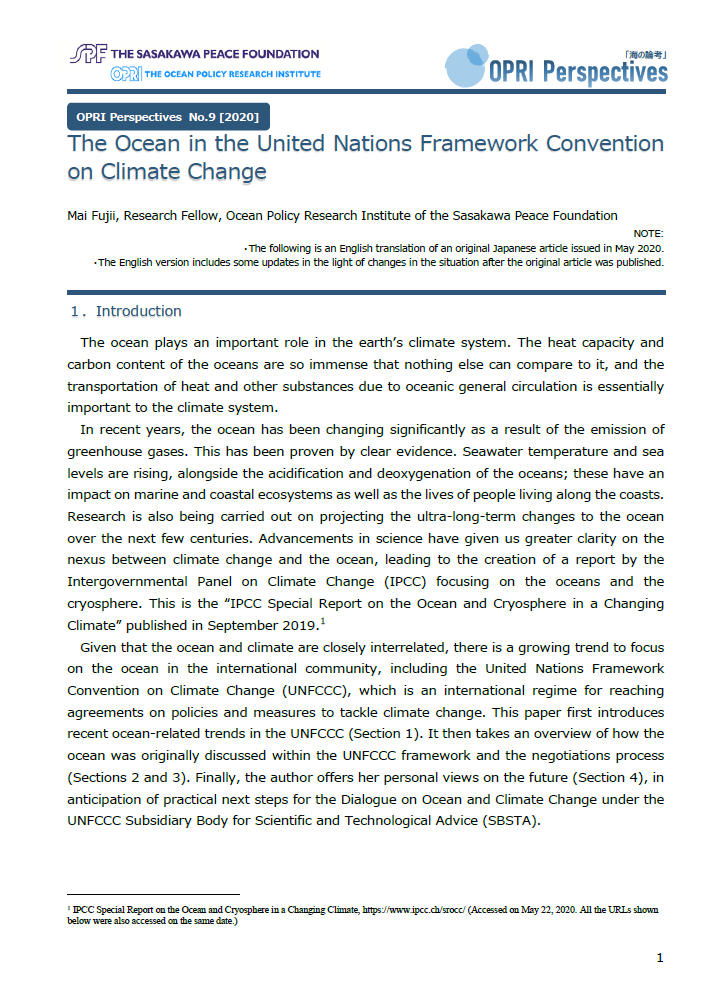 The Ocean in the United Nations Framework Convention on Climate Change