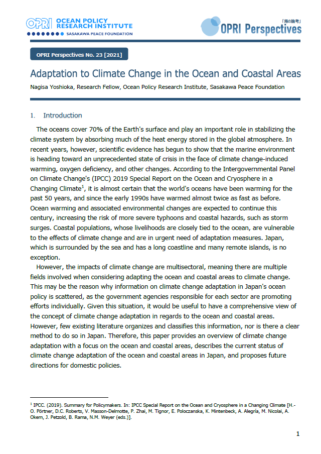 Adaptation to Climate Change in the Ocean and Coastal Area