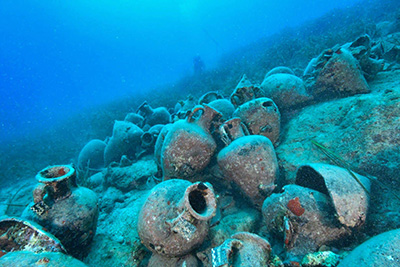 A cargo of amphorae from a sunken, ancient Greek (4th century B.C.) ship found in Croatia.