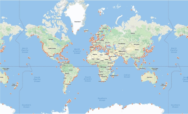 World distribution of marine stations