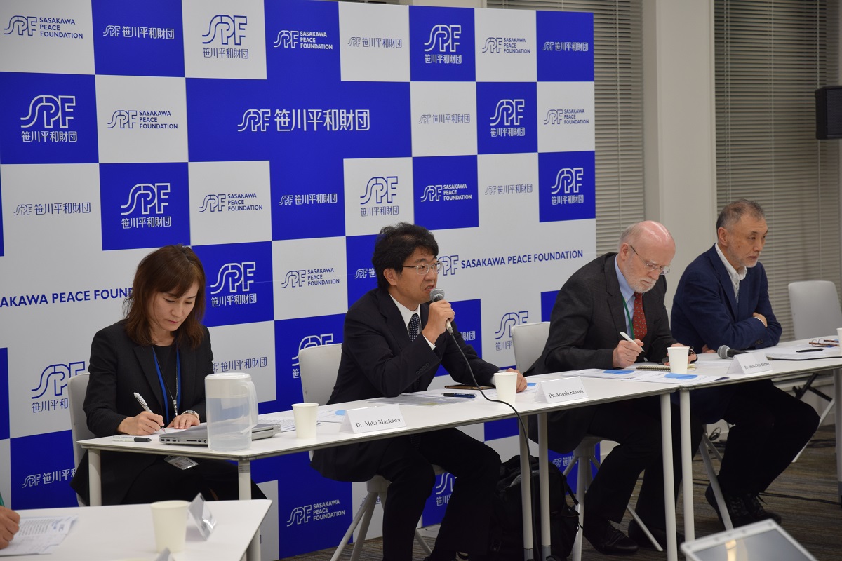 Press conference for OPRI's Policy Recommendation (from left: Dr. Miko Maekawa, Dr. Atsushi Sunami, Dr. Hans-Otto Pörtner (Co-Chair of IPCC WG-II), and Dr. Yoshihisa Shirayama)