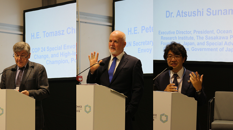 (Left) Tomasz Chruszczow, COP 24 Special Envoy for Climate Change and High-level Climate Champion, Poland (Center) Peter Thomson, UN Secretary General’s Special Envoy for the Ocean, Fiji (Right) Atsus