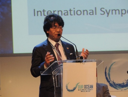 OPRI President Atsushi Sunami gives a speech during the Sustainable Blue Economy Plenary Session