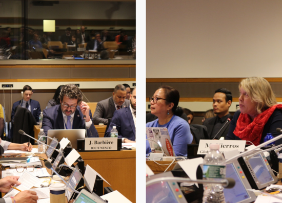 (Left photo) Julian Barbiere, Head, Marine Policy and Regional Coordination Section, UNESCO-IOC (Right photo, from L) Miriam Bargos, Senior Associate, GOF; Marjo Vierros, Senior Associate, GOF