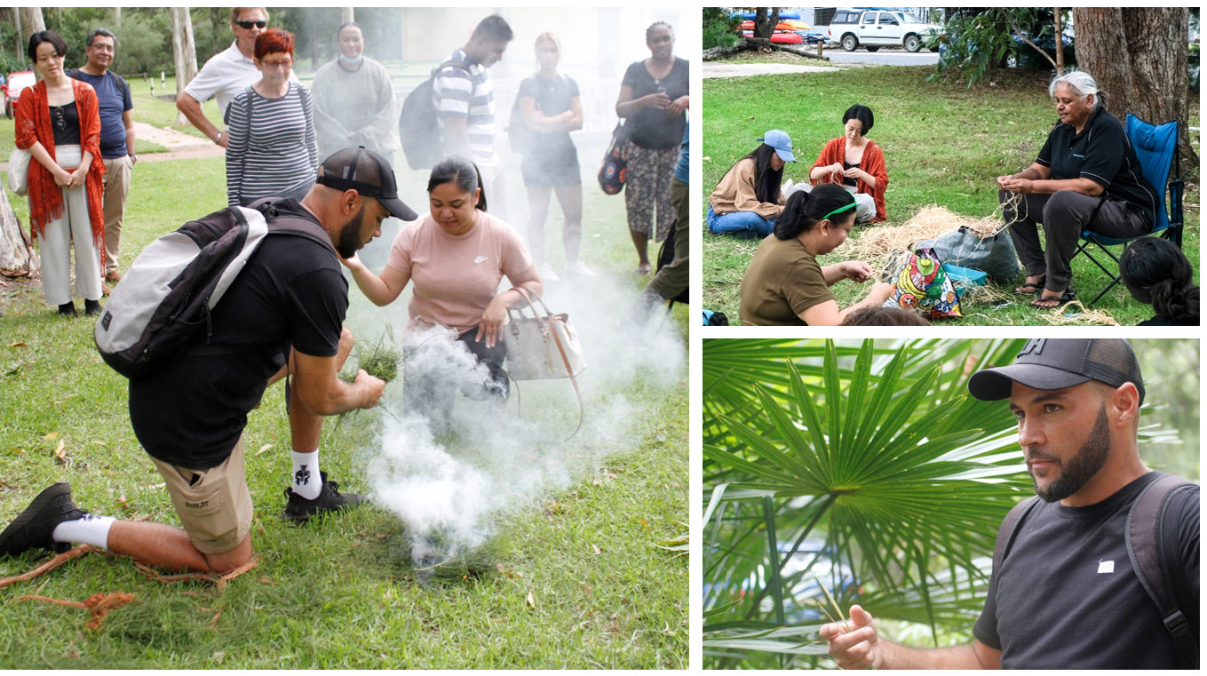 Customs and rituals of indigenous groups introduced by Gadhungal Murring in a forest walk and basket weaving in the Booderee National Park as excursion