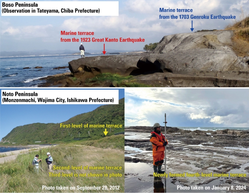 ■ Figure 2: The marine terraces of the Boso Peninsula and Noto Peninsula. The lower left photo is partially modified from Shishikura et al. (2020; Active Fault Research No. 53).