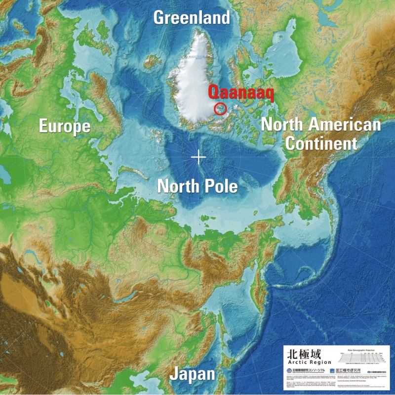 ■Figure 1 Greenland and Qaanaaq Village (Arctic Map © Japan Consortium for Arctic Environmental Research & National Institute of Polar Research 2015)