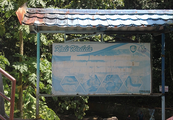 Figure2. A sign board placed at the entrance to giant eel’s pool in Larike tributary: Do not carry out activities that interfere with the Eels sustainability.