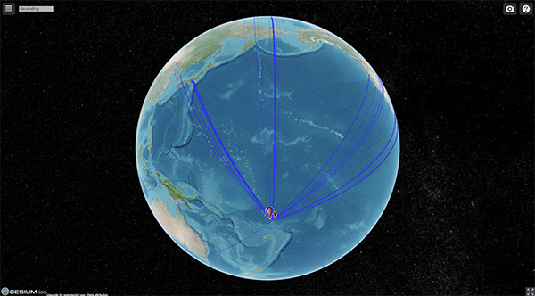 ■Figure 2: A history of communication drawn on a digital globe