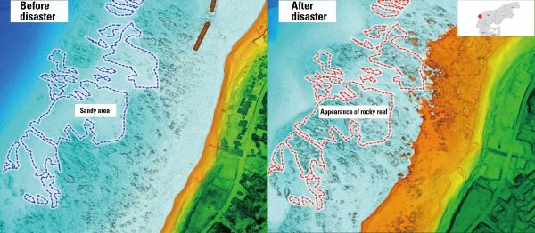 ■Figure 1: Topographic changes before and after the earthquake (near Kuroshima Town, Monzen Town, Wajima City)
