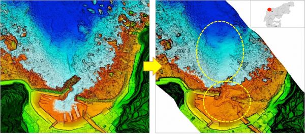 ■Figure 2: Topographic changes before and after heavy rainfall (Osawa Port, Wajima City)