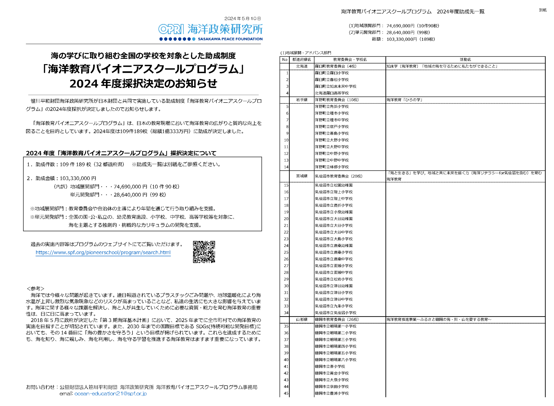 2024年度採択校決定のお知らせ