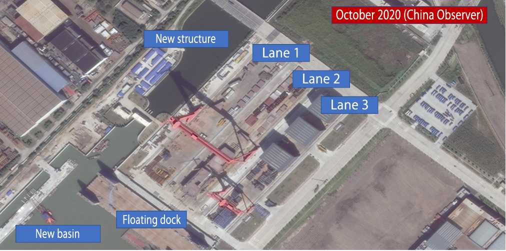 October 2020 (China Observer), New structure, Lane 1, Lane 2, Lane 3, Floating dock, New basin