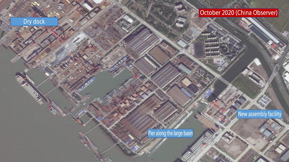 October 2020 (China Observer), Dry dock, New assembly facility, Pier along the large basin